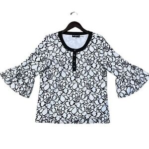 Karl Lagerfeld Paris Floral Blouse Bell Sleeve Button Detail Top‎